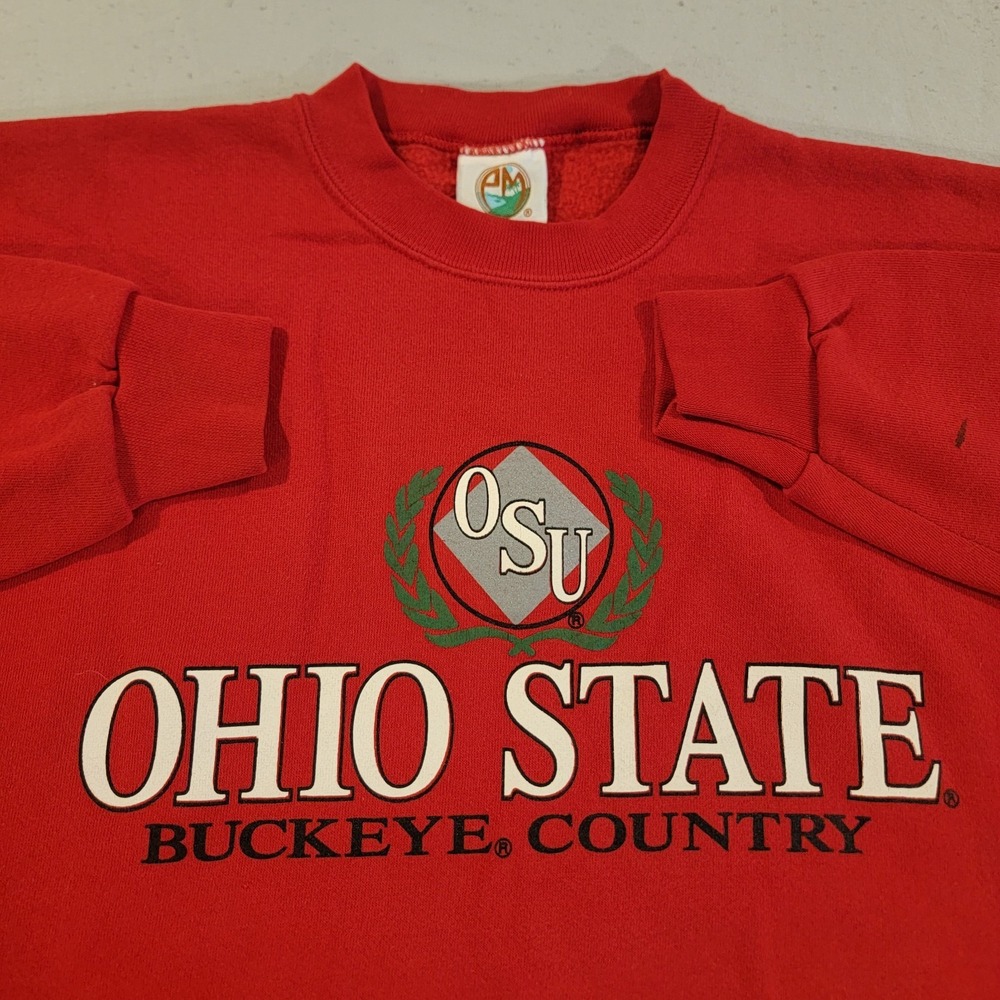 Ohio State Crewneck Sweatshirt Adult Large Red Vintage PM Sports‎ Buckeyes OSU